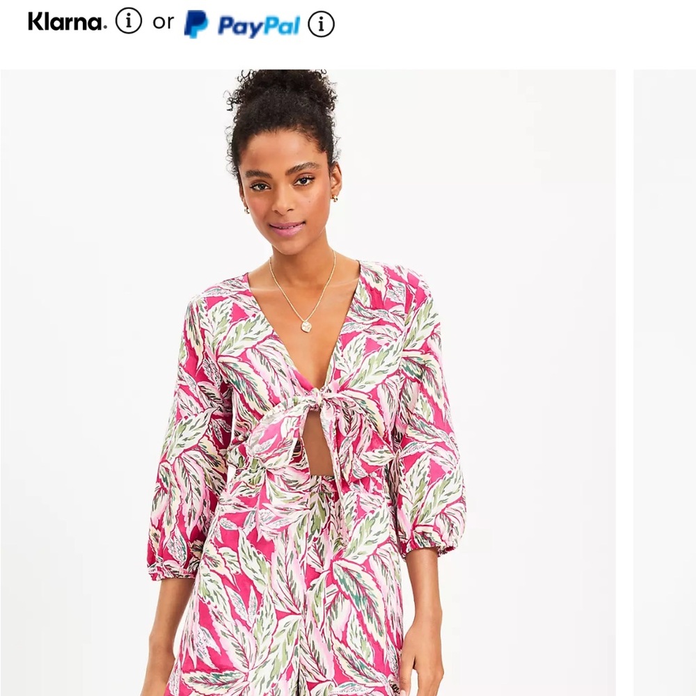 LOFT Pink and Green Leaf Print Jumpsuit
